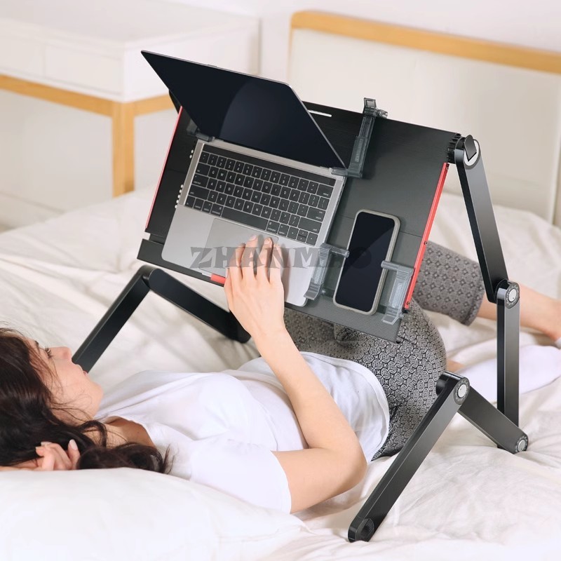 Desk Setup Laptop - Deitado plano na cama, mesa para